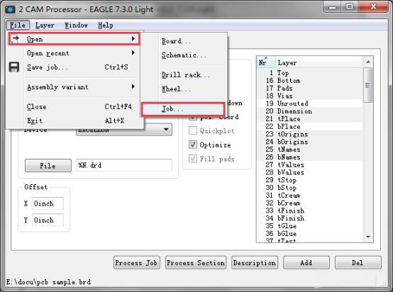 Step 4.1 - click the File and then Open and select Job from the drop-down menu