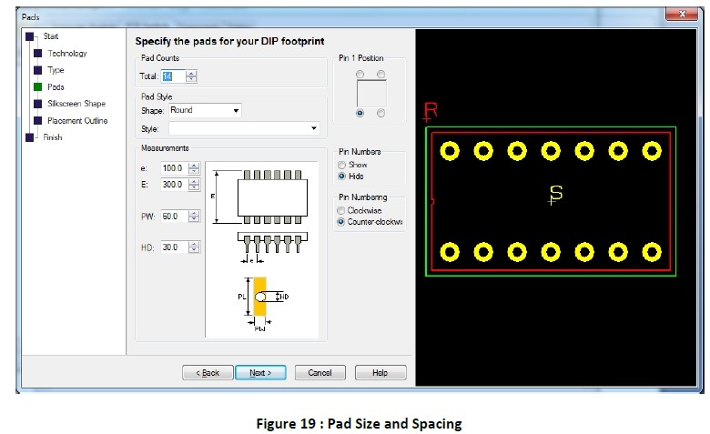 pad size and spacing
