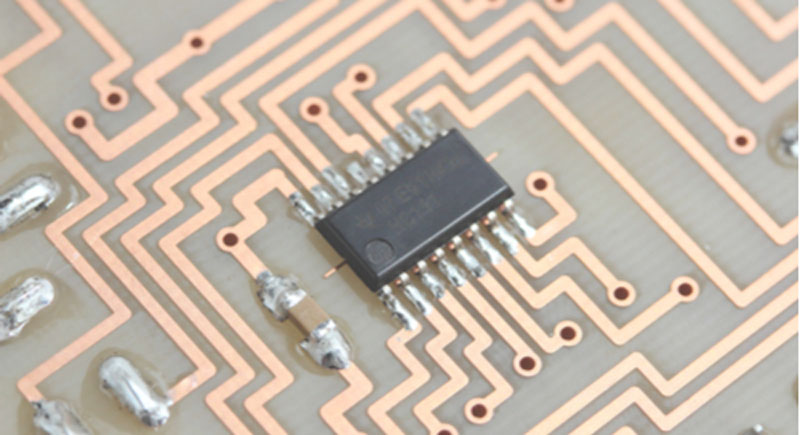 An integrated PCB and passive components hand soldered onto CEM-3