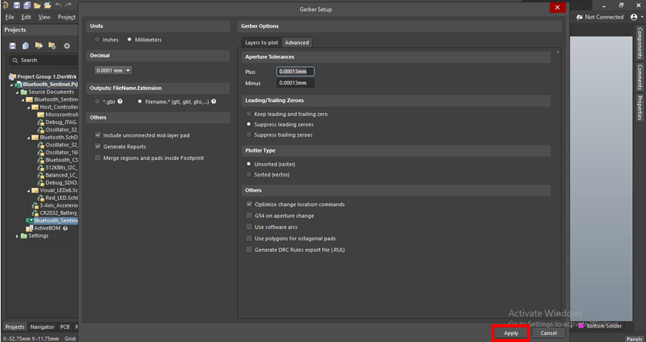 Step 5.1 - Go to the Advanced Tab and select Aperture Tolerance and other stuff