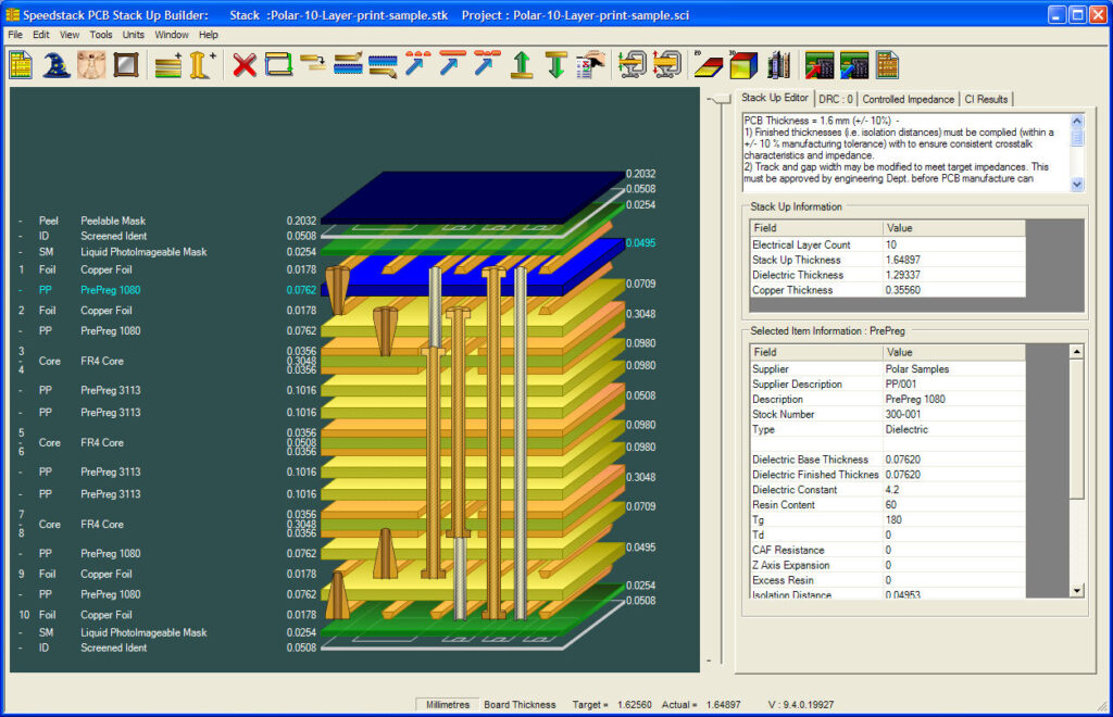 Impedance check using software simulation