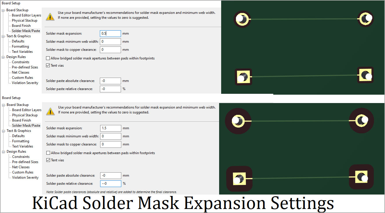 KiCad Solder Mask Expansion Setting