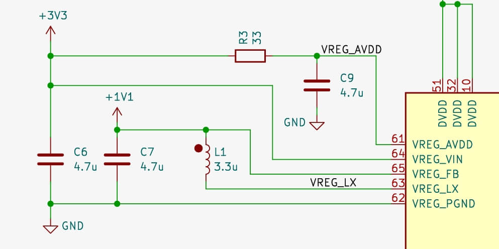 RP2350 on-chip voltage regulator schematic design