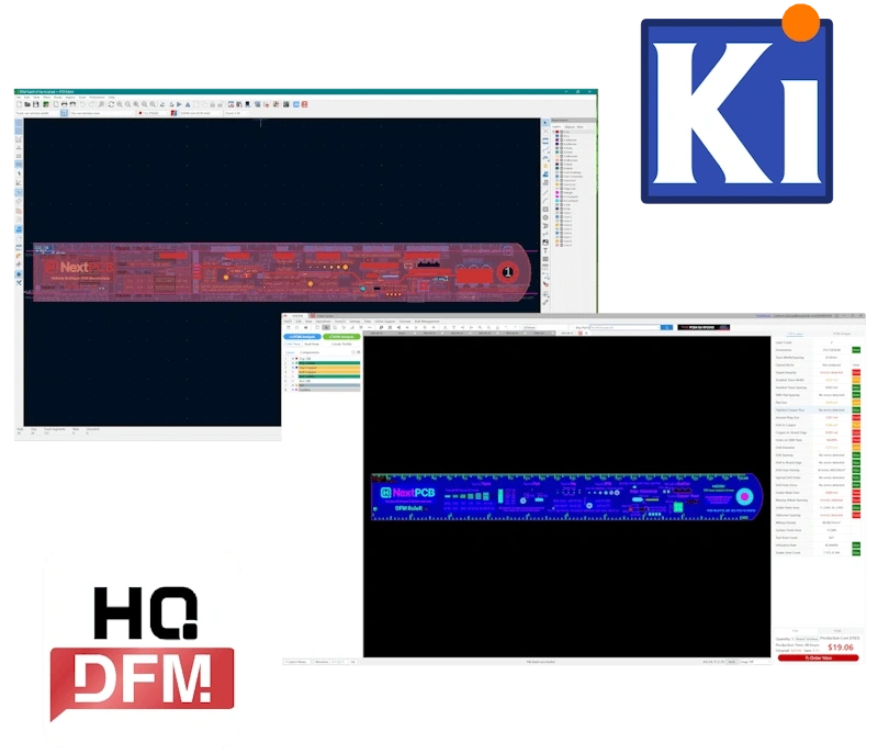 Comparison of PCB design files from KiCad and HQ DFM, emphasizing the role of DFM checklist in verifying design integrity and optimizing production.