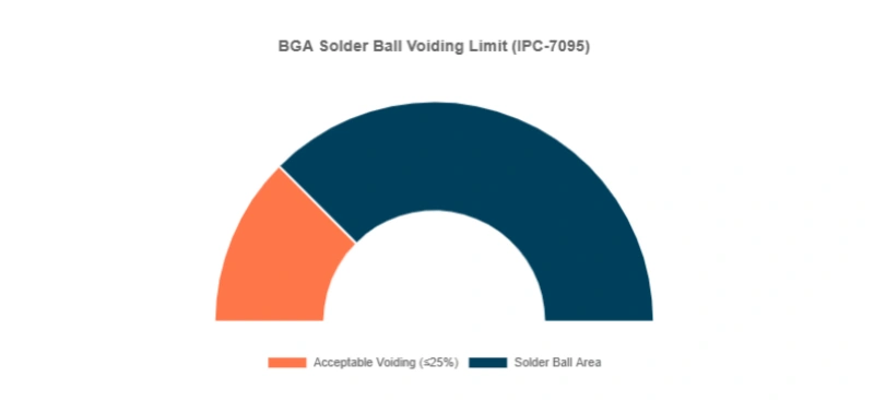BGA solder ball voiding threshold on PCBAs—typical control target ≤25% per industry guidance for reliable joints.
