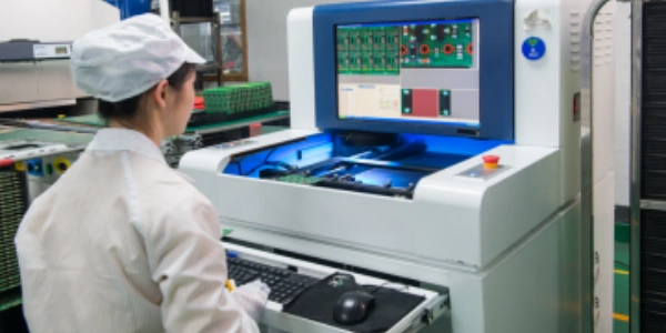 AOI inspection of PCB solder joints on SMT line — automated PCBA quality control