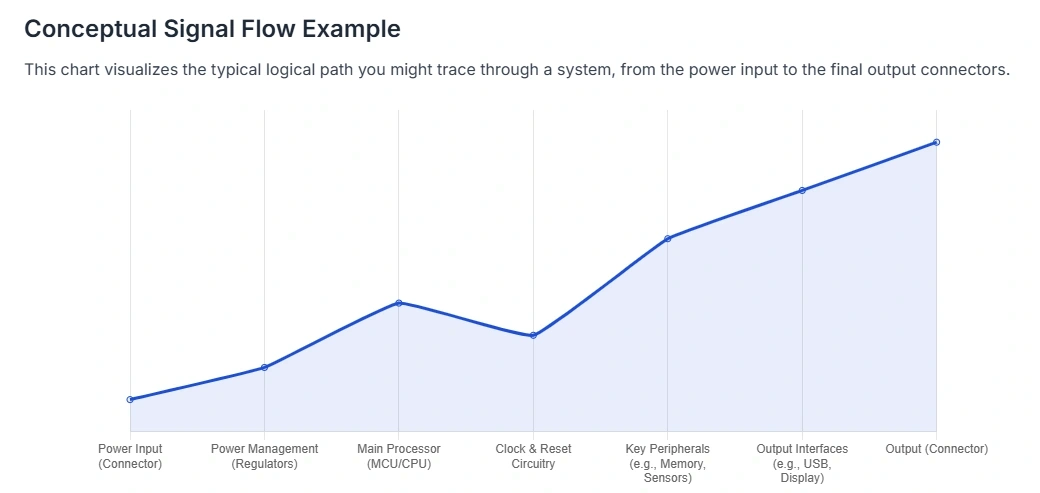 Conceptual schematic signal flow from power input to outputs