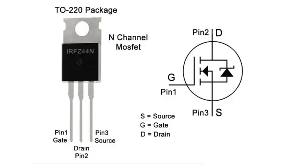 Schéma des broches du IRFZ44N