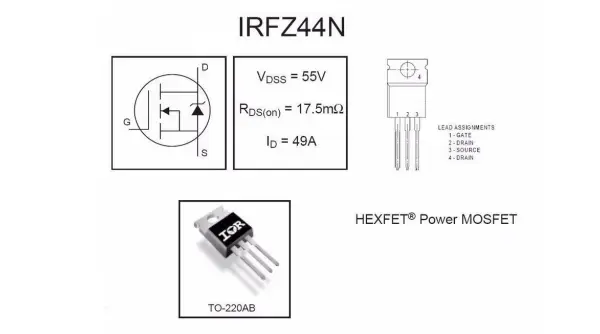 Configuration des broches du IRFZ44N