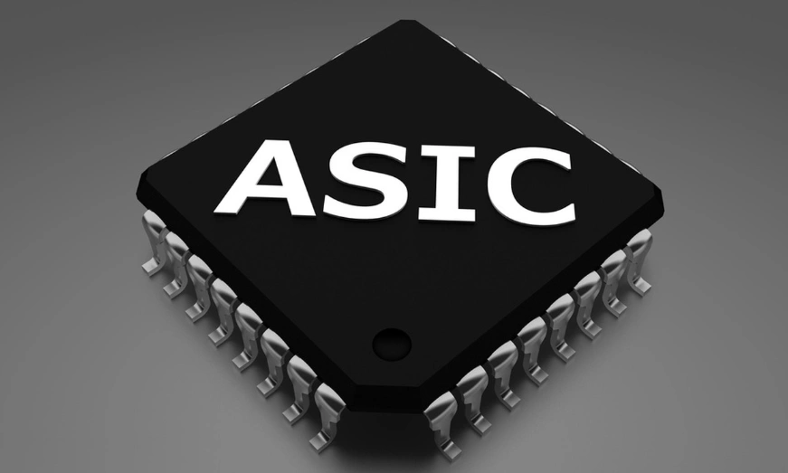 3D illustration of an ASIC integrated circuit package representing IC orientation and pin-1 reference concepts
