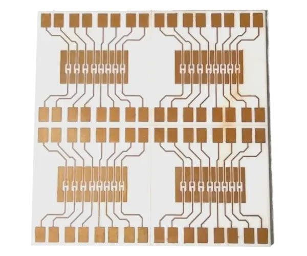 DPC ceramic PCB substrate with gold-plated copper circuitry, designed for high thermal conductivity and precision routing