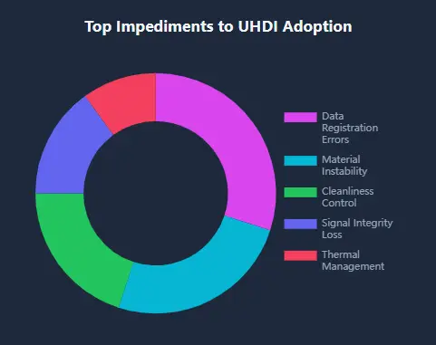 Top impediments to UHDI PCB adoption including data registration errors, material instability, cleanliness control and signal integrity loss