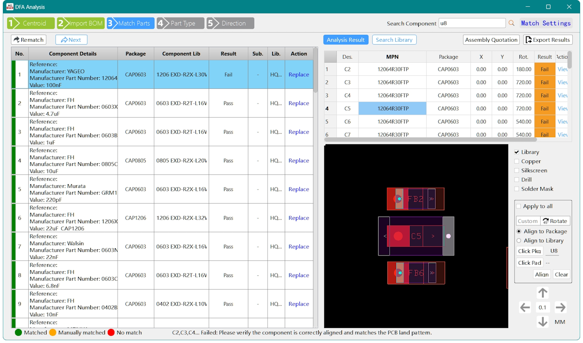 NextPCB HQDFM DFA analysis pick and place centroid file editing