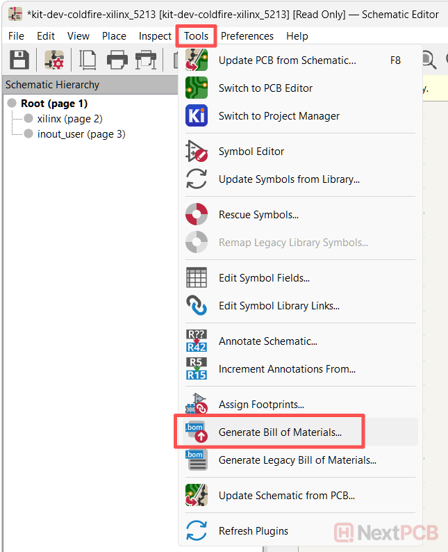 Export BOM from KiCad 9 Generate BOM files