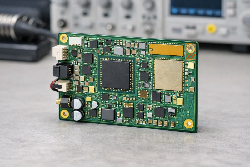 Assembled compact IoT controller PCB using HDI stackup with BGA MCU and wireless module