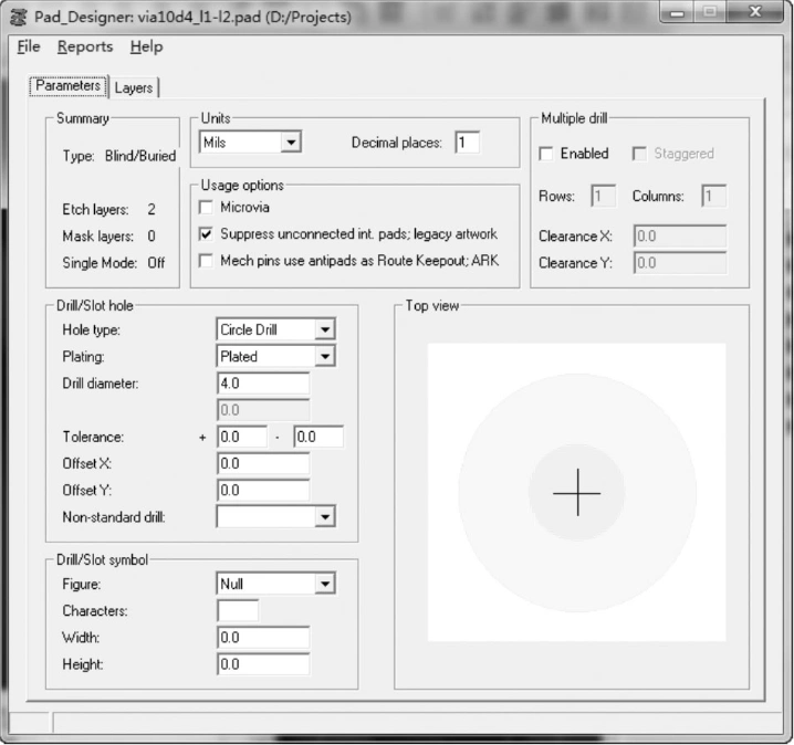 Pad Designer Parameters Settings