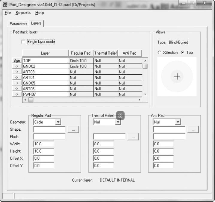 Pad Designer Layers Settings Part 1