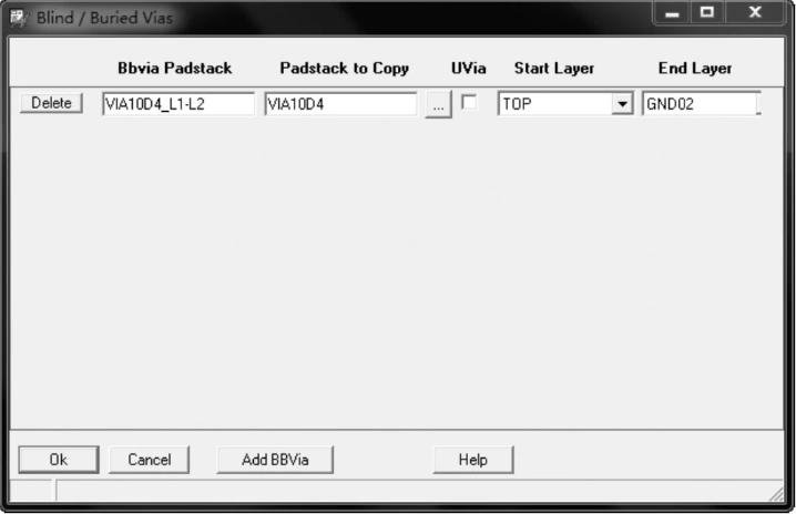 Define B/B Via Window Configuration