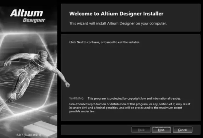 The initial welcome screen for the Altium Designer installation wizard.