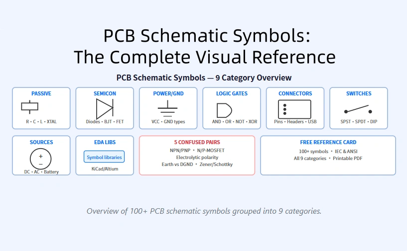 PCB Schematic Symbols: The Complete Visual Reference (100+ Symbols)