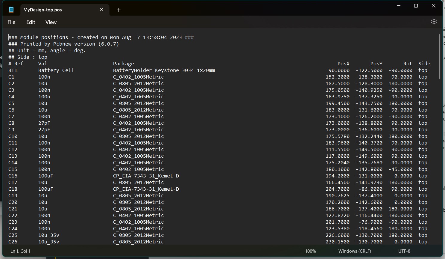 DipTrace Centroid Data CSV View