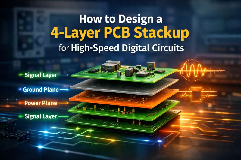 4-layer PCB stackup diagram showing signal, ground, and power layers for high-speed digital circuit design