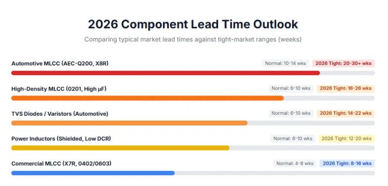 Comparing typical market lead times against tight-market ranges (estimate time)