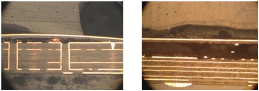Cross-section showing blister distribution through board thickness