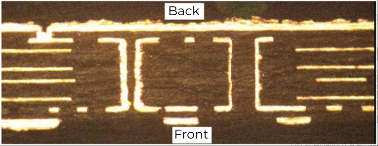 Cross-section of a normal HDI multilayer board with sound L1-L2 bonding