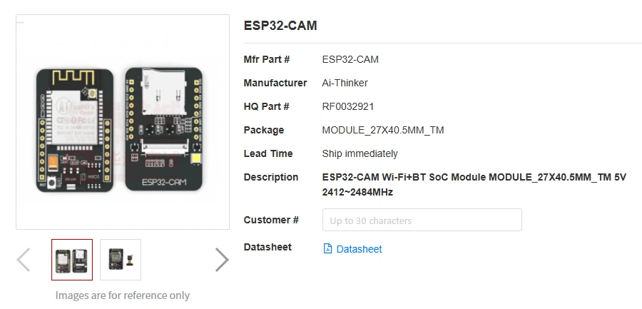 ESP32-CAM Ai-Thinker WiFi and Bluetooth Module