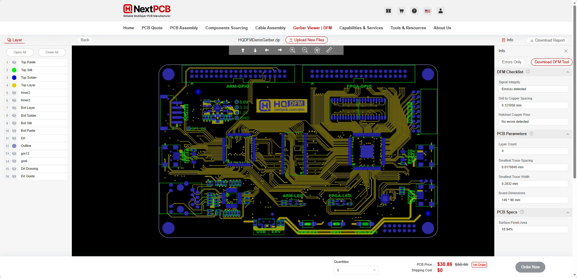 Online Gerber viewer upload and loading interface, showing a PCB design file being processed before rendering